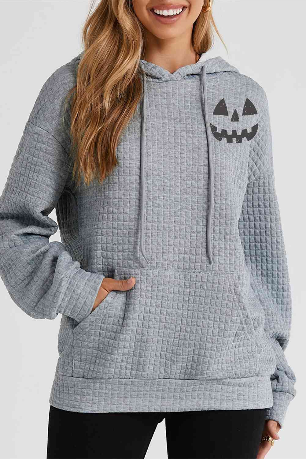 swvws Pumpkin Face Graphic Drawstring Hoodie with Pocket