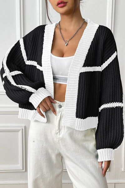 swvws Contrast Open Front Long Sleeve Cardigan