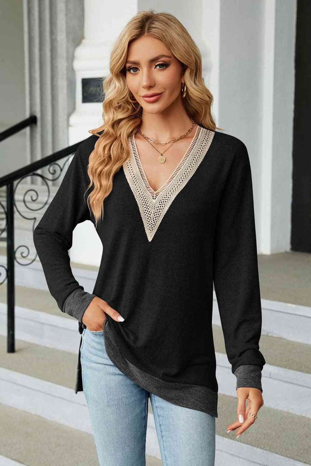 swvws V-Neck Long Sleeve T-Shirt