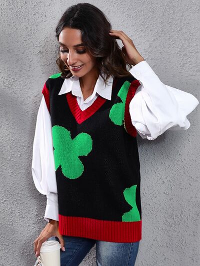 swvws Four Leaf Clover V-Neck Sweater Vest