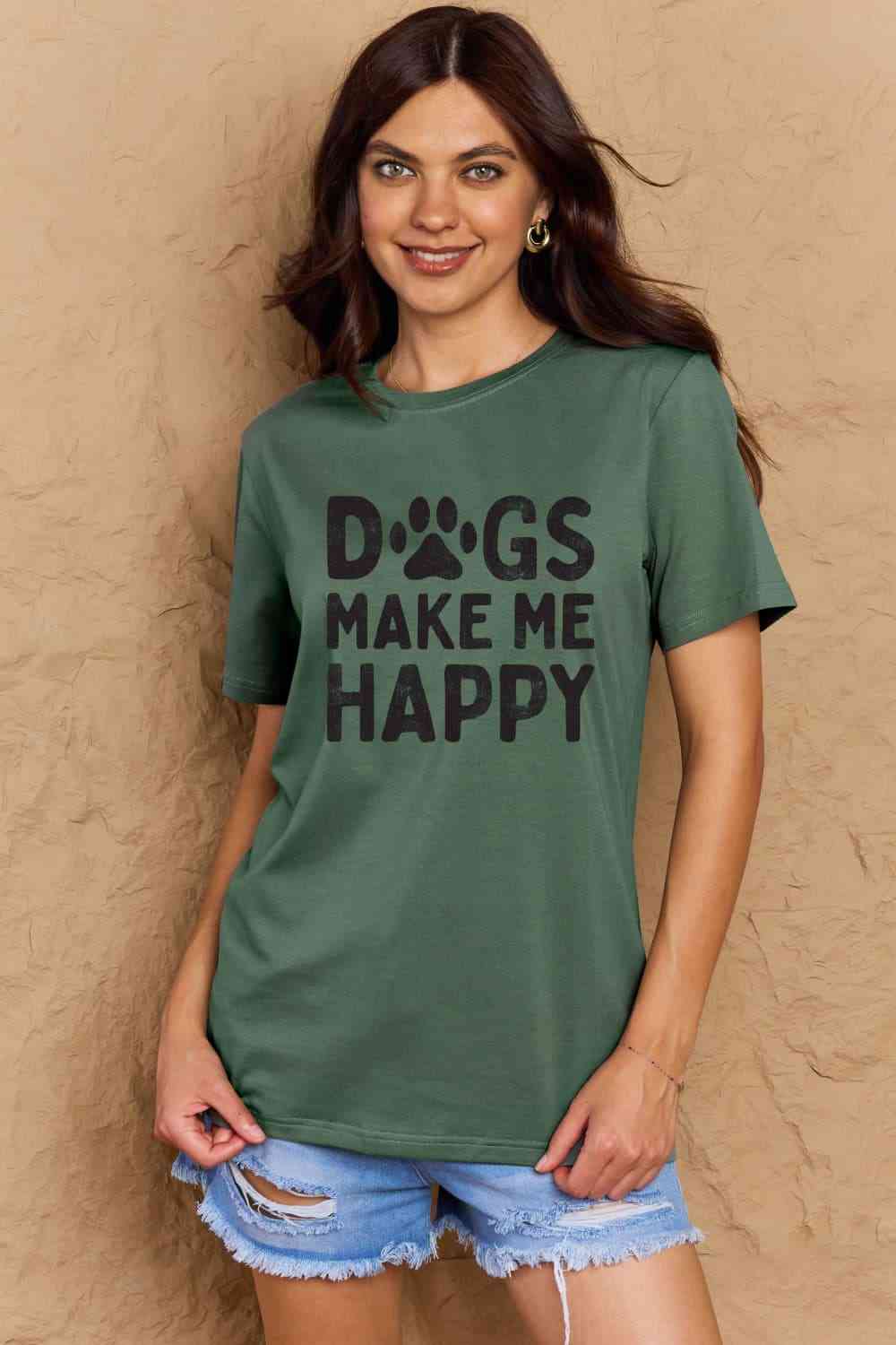 swvws Simply Love Full Size DOGS MAKE ME HAPPY Graphic Cotton T-Shirt