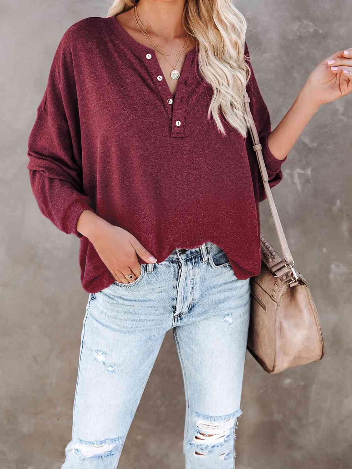 swvws Buttoned Drop Shoulder Top