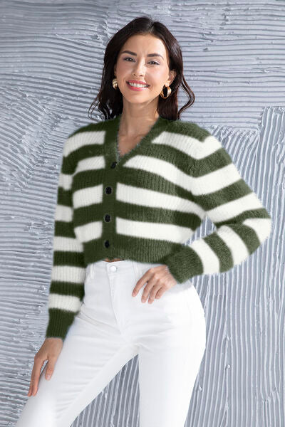 swvws Striped Button Up Cropped Cardigan