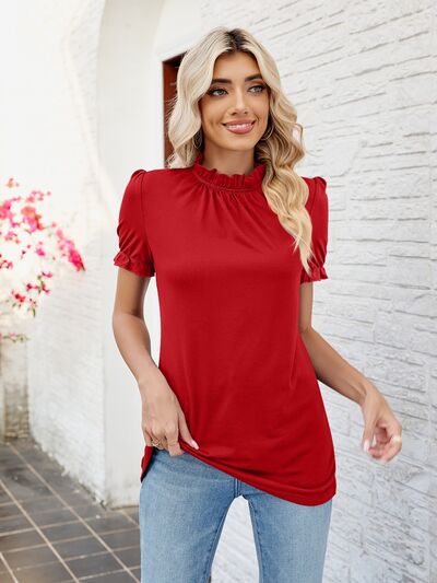 swvws Frill Mock Neck Flounce Sleeve Blouse