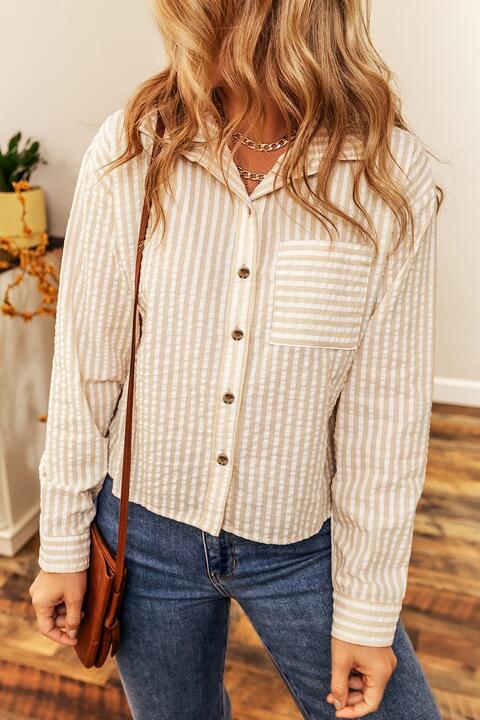 swvws Striped Button-Up Shirt with Breast Pocket