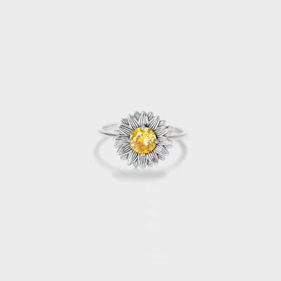 swvws Sunflower Zircon 925 Sterling Silver Ring