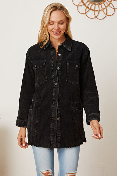 swvws Raw Hem Pocketed Button Up Jacket