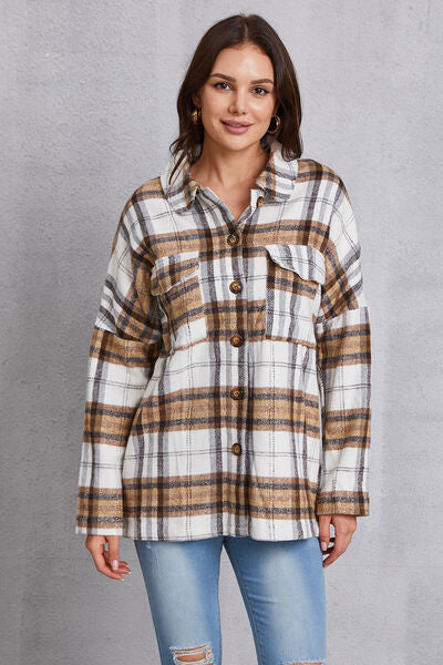 swvws Plaid Button Up Dropped Shoulder Outerwear