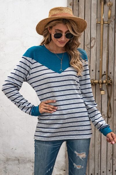 swvws Striped Round Neck Long Sleeve T-Shirt