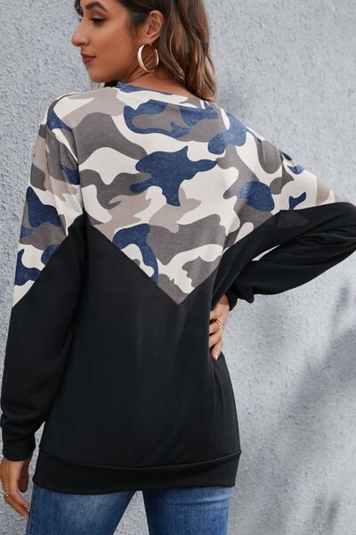 swvws Camouflage Round Neck Long Sleeve Sweatshirt