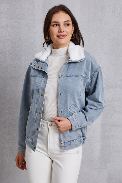 swvws Snap Down Collared Neck Denim Jacket