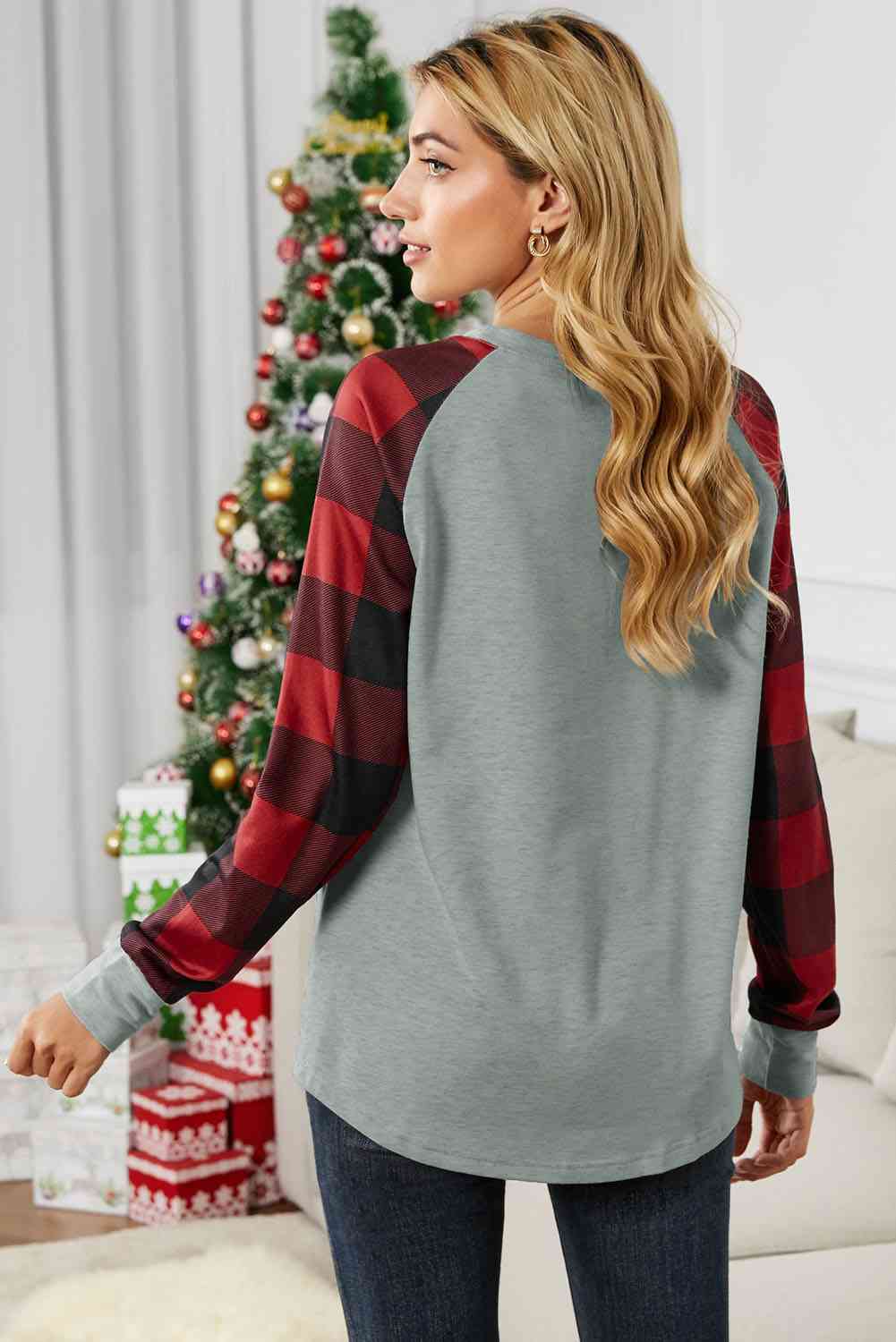 swvws Christmas Buffalo Plaid Long Sleeve Sweatshirt