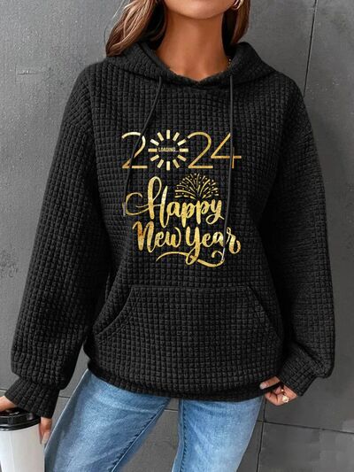 swvws Full Size 2024 HAPPY NEW YEAR Waffle-Knit Hoodie