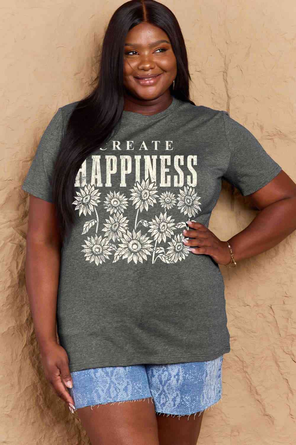 swvws Simply Love Full Size CREATE HAPPINESS Graphic Cotton T-Shirt