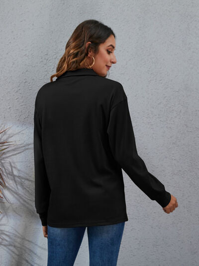 swvws Half Button Dropped Shoulder Blouse