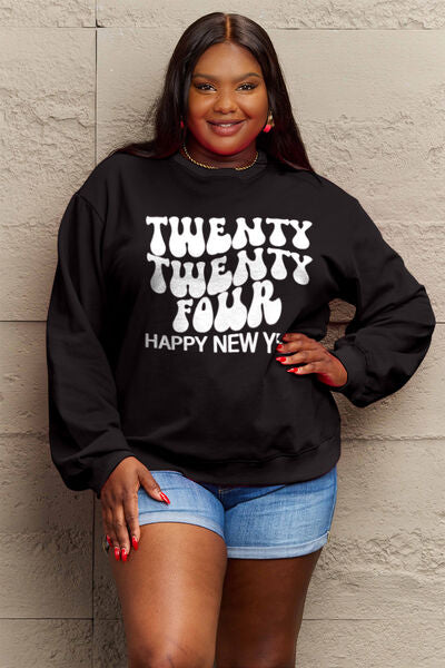 swvws Simply Love Full Size TWENTY TWENTY FOUR HAPPY NEW YEAR Dropped Shoulder Sweatshirt