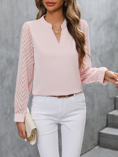 swvws Notched Long Sleeve Blouse