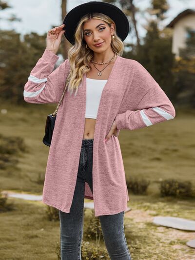 swvws Striped Open Front Dropped Shoulder Cardigan