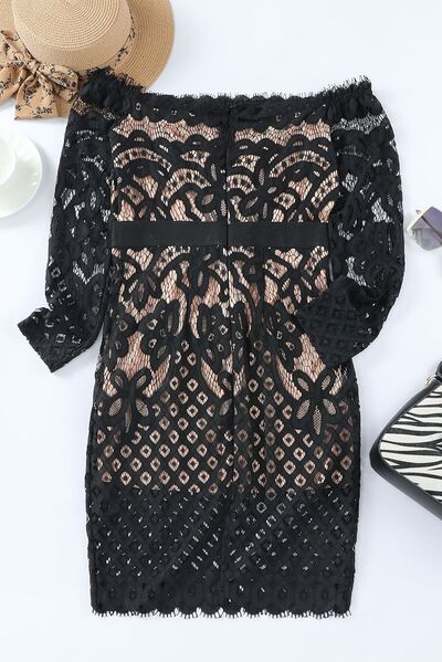 swvws Off-Shoulder Long Sleeve Lace Dress