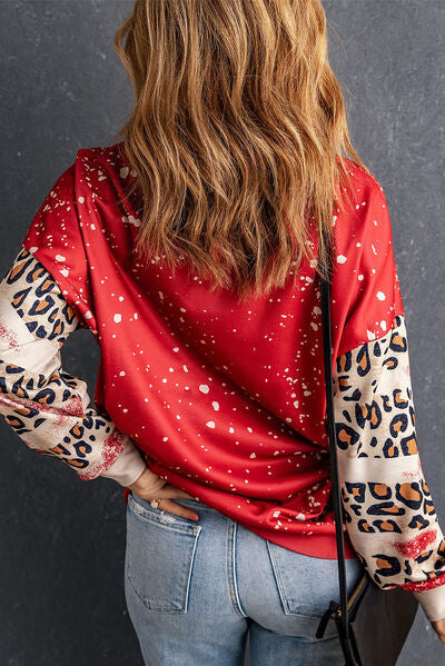 swvws Leopard Round Neck Dropped Shoulder Sweatshirt