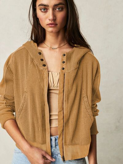 swvws Waffle-Knit Dropped Shoulder Hooded Jacket