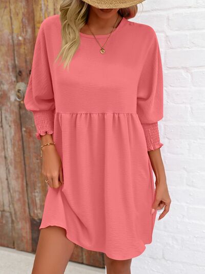 swvws Round Neck Lantern Sleeve Mini Dress