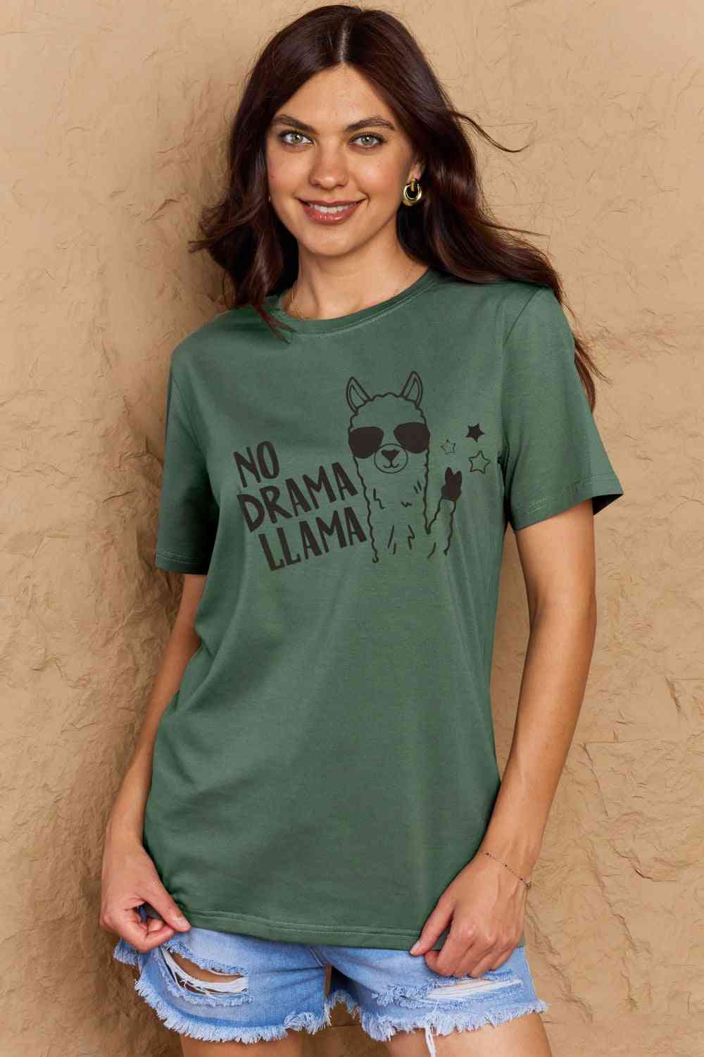 swvws Simply Love Full Size NO DRAMA LLAMA Graphic Cotton Tee