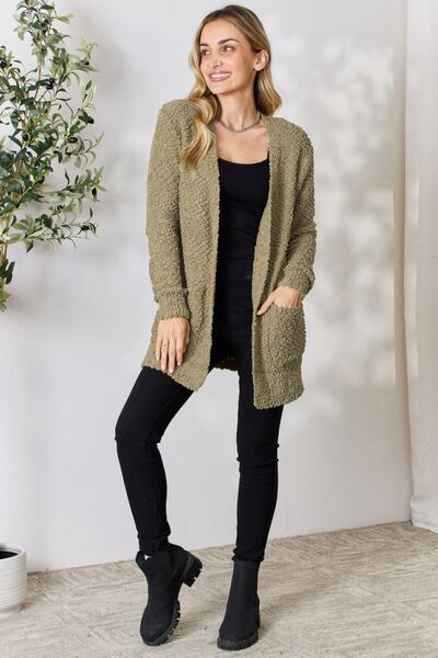 swvws Zenana Falling For You Full Size Open Front Popcorn Cardigan