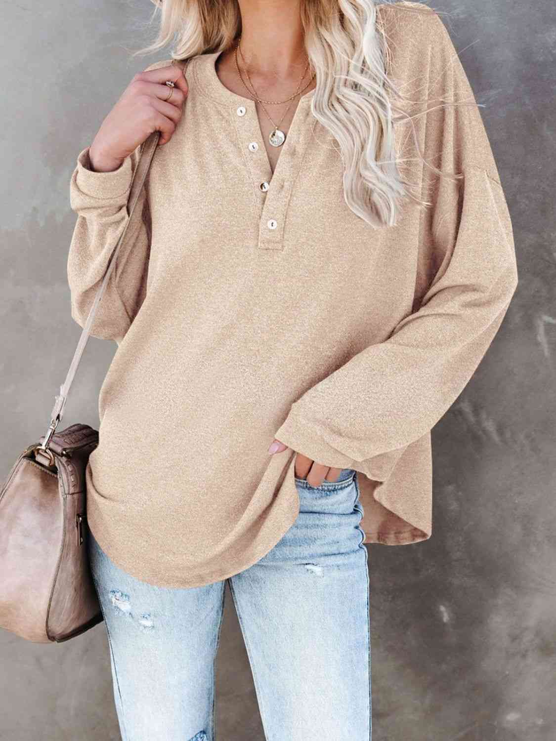 swvws Buttoned Drop Shoulder Top