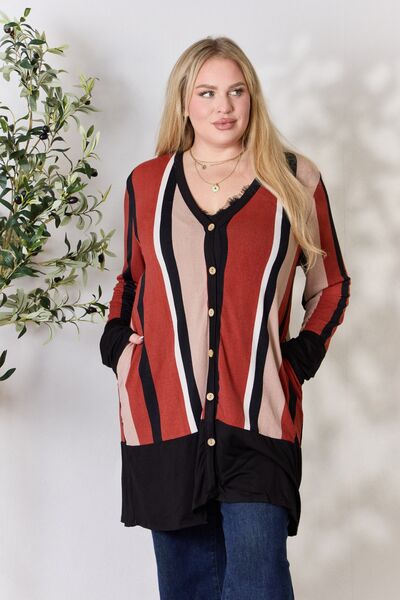 swvws Celeste Full Size Striped Button Up Long Sleeve Cardigan