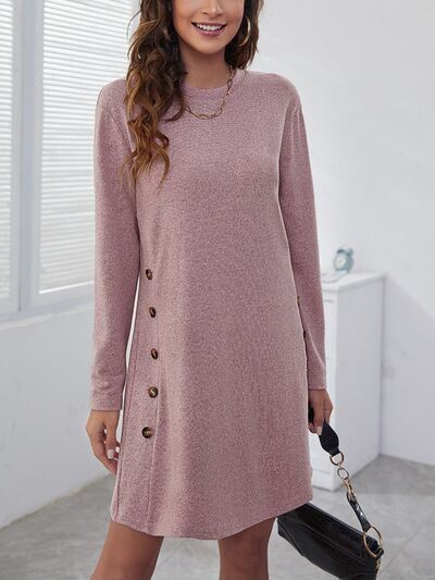 swvws Decorative Button Round Neck Dress