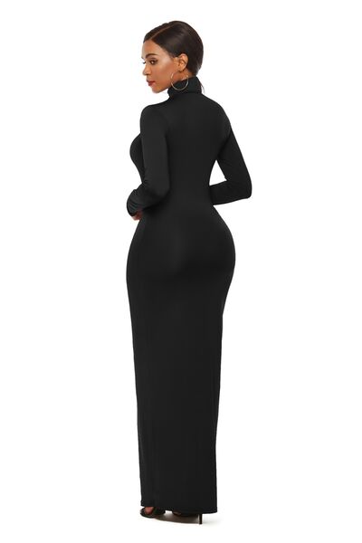 swvws Mock Neck Long Sleeve Maxi Slim Dress