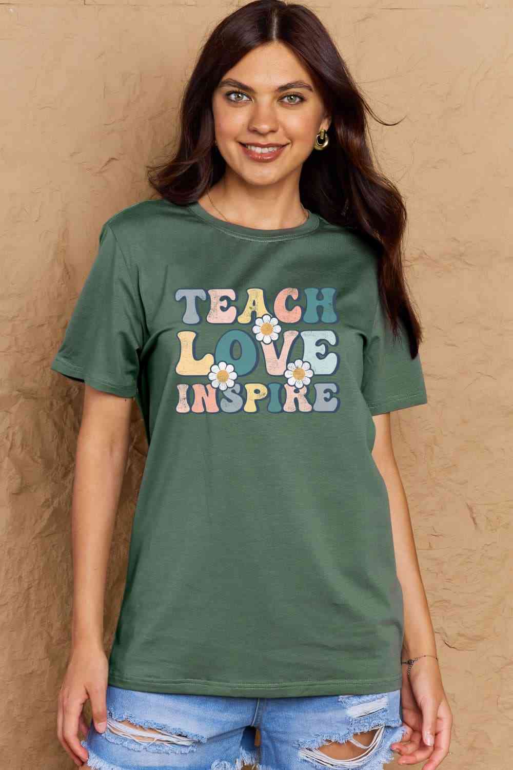 swvws Simply Love Full Size TEACH LOVE INSPIRE Graphic Cotton T-Shirt