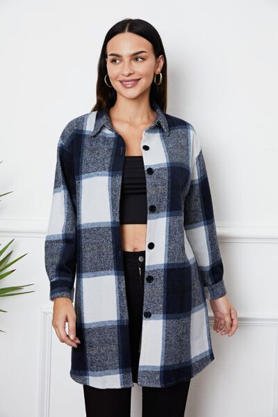 swvws Plaid Button Up Collared Neck Outerwear