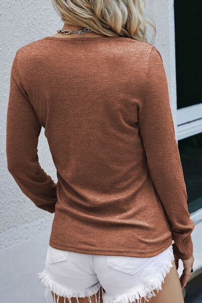 swvws Half Snap Round Neck Long Sleeve T-Shirt