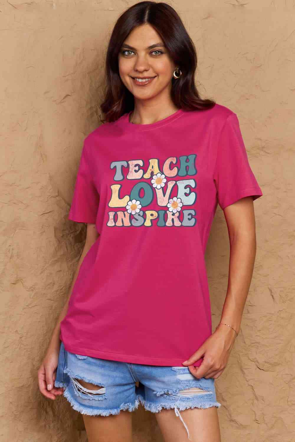 swvws Simply Love Full Size TEACH LOVE INSPIRE Graphic Cotton T-Shirt