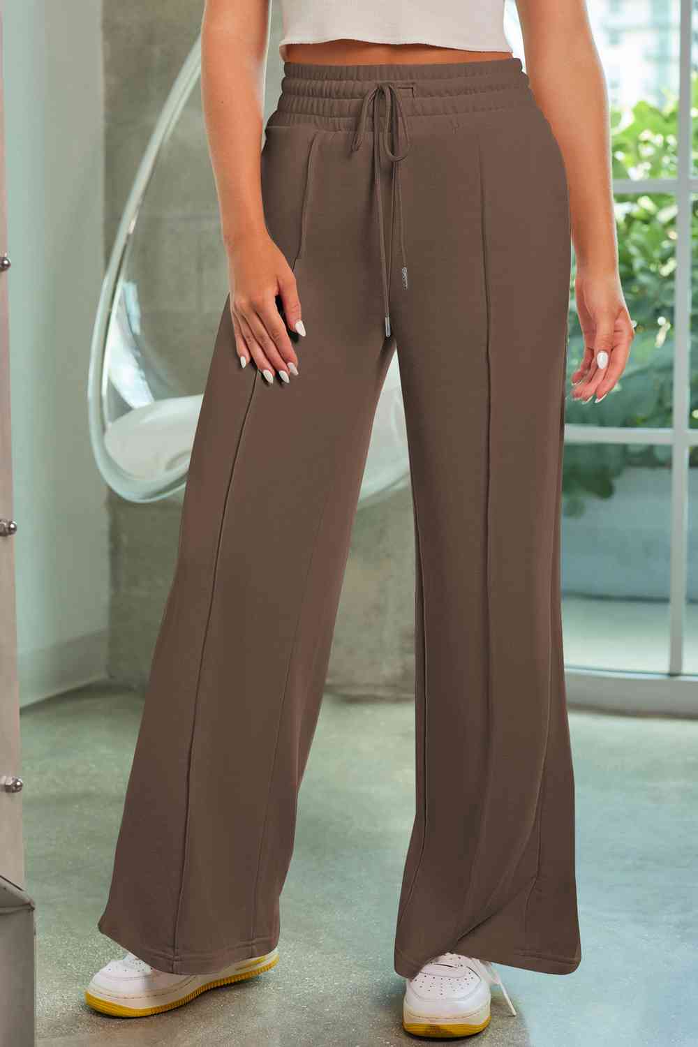 swvws Drawstring Wide Leg Pants with Pockets