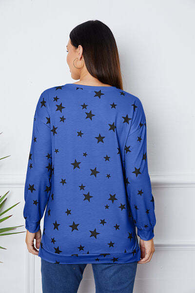 swvws Star Print Round Neck Dropped Shoulder Sweatshirt