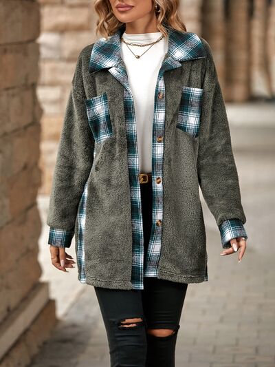 swvws Plaid Contrast Dropped Shoulder Coat