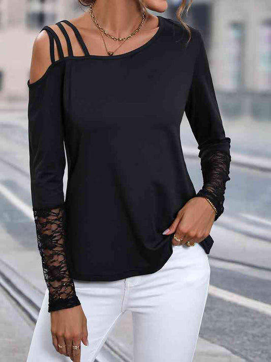 swvws Asymmetrical Neck Lace Detail Top