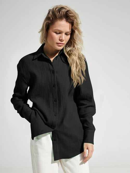 swvws Textured Button Up Long Sleeve Shirt