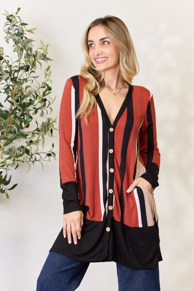 swvws Celeste Full Size Striped Button Up Long Sleeve Cardigan