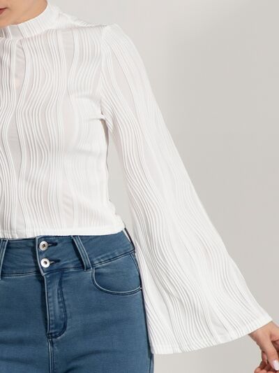 swvws Mock Neck Flare Sleeve Blouse