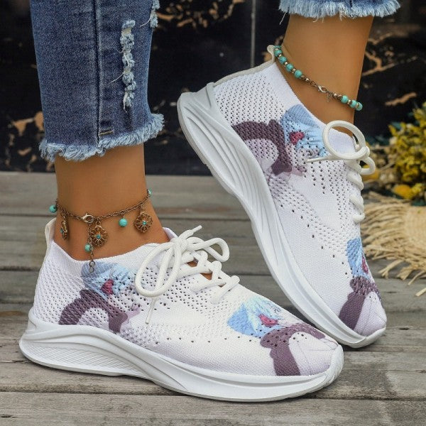 swvws - White Casual Sportswear Daily Frenulum Printing Round Mesh Breathable Comfortable Out Door Shoes