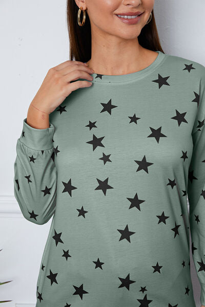 swvws Star Print Round Neck Dropped Shoulder Sweatshirt