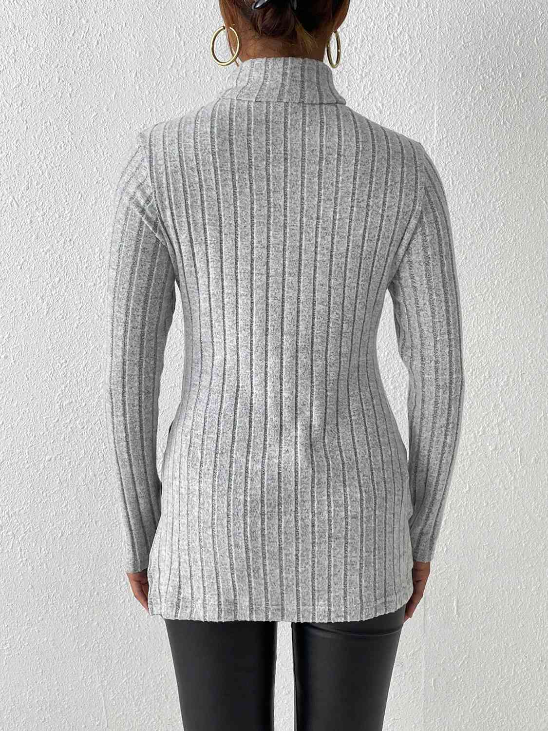 swvws Ribbed Turtleneck Long Sleeve Slit T-Shirt