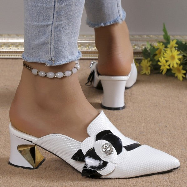 swvws - White Casual Patchwork Pointed Out Door Wedges Shoes (Heel Height 2.75in)