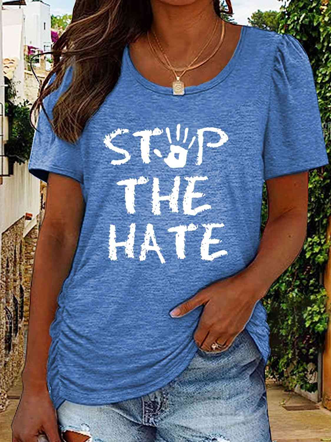 swvws Round Neck Short Sleeve STOP THE HATE Graphic T-Shirt