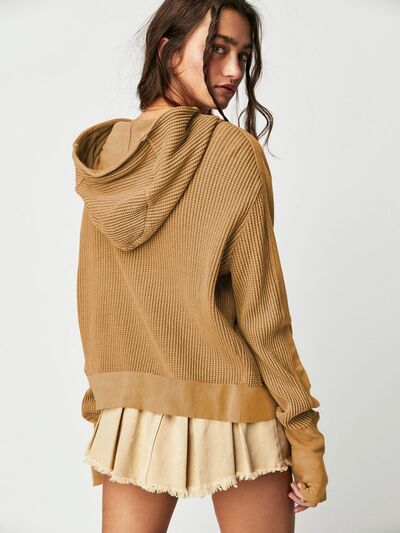 swvws Waffle-Knit Dropped Shoulder Hooded Jacket