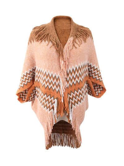 swvws Geometric Fringe Open Front Cardigan